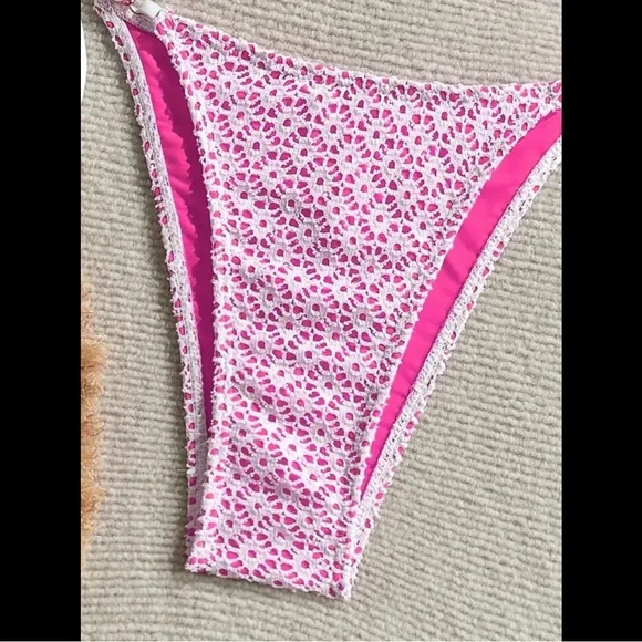 Pink & White, Knit Lined, Bikini Set - Picture 5 of 7